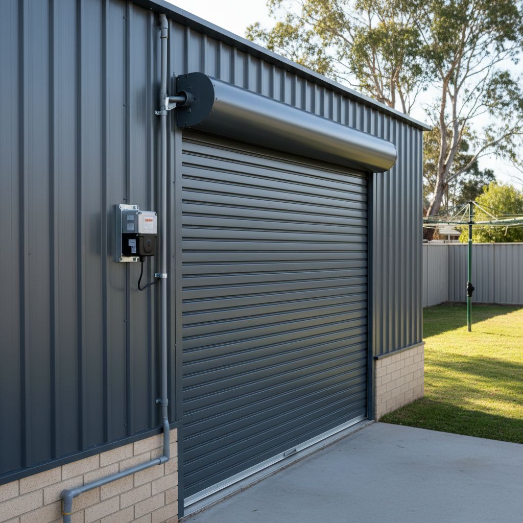 Colorbond roller door close-up while opening
